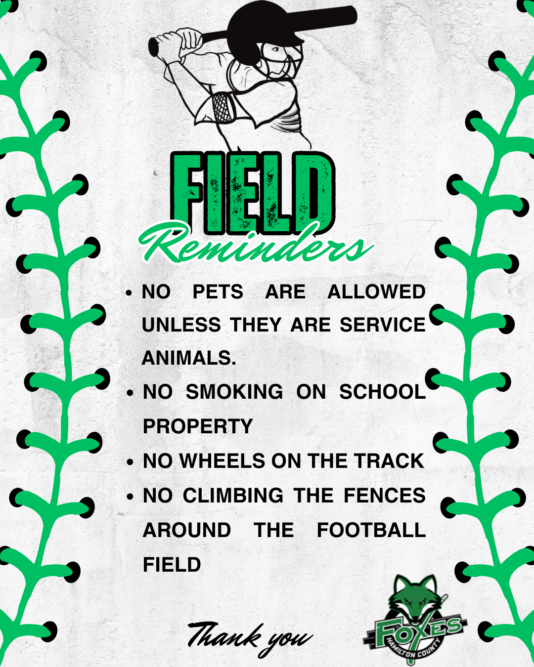 Field Reminders as we kick of Baseball/Softball Season